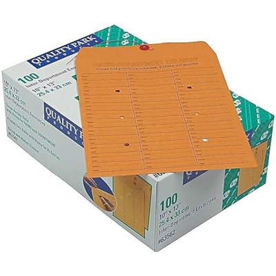 Brown Kraft String & Button Box Style Interoffice Envelope, 10 x 13, 100 / Box