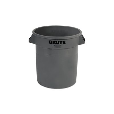 Round Brute Container, Plastic, 10 gal, Gray