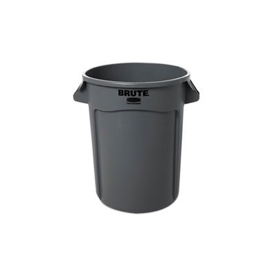 Round Brute Container, Plastic, 32 gal, Gray