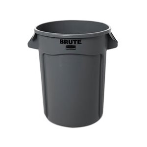 Round Brute Container, Plastic, 32 gal, Gray