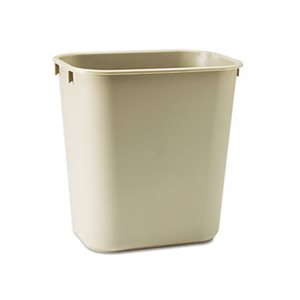 Deskside Plastic Wastebasket, Rectangular, 3 1 / 2 gal, Beige