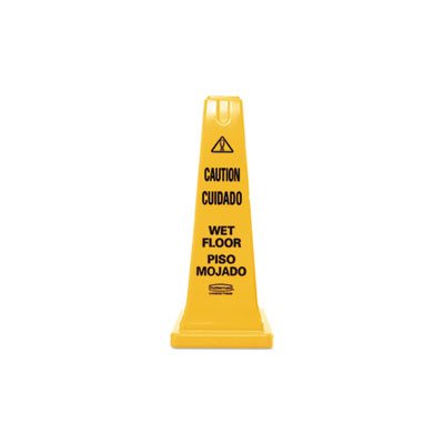 Four-Sided Caution, Wet Floor Safety Cone, 10 1 / 2w x 10 1 / 2d x 25 5 / 8h, Yellow