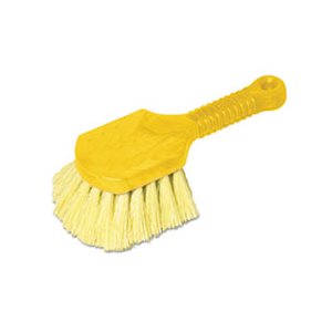 Long Handle Scrub, 8" Plastic Handle, Yellow Handle w / Yellow Bristles