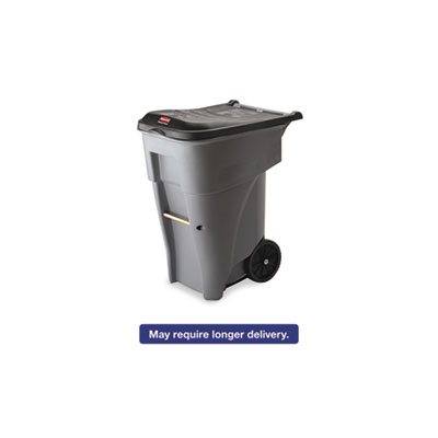 Brute Rollout Heavy-Duty Waste Container, Square, Polyethylene, 65gal, Gray