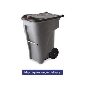 Brute Rollout Heavy-Duty Waste Container, Square, Polyethylene, 65gal, Gray