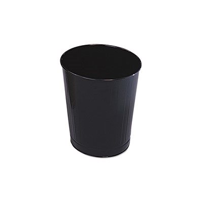 Fire-Safe Wastebasket, Round, Steel, 6 1 / 2 gal, Black