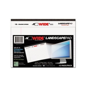 WIDE Landscape Format Writing Pad, College Ruled, 8 x 6, White, 40 Sheets