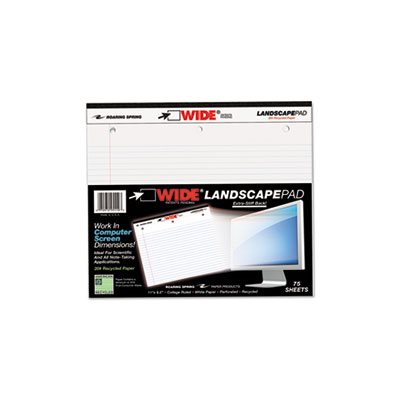 WIDE Landscape Format Writing Pad, College Ruled, 11 x 9 1 / 2, White, 75 Sheets