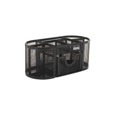 Mesh Pencil Cup Organizer, Four Compartments, Steel, 9 1 / 3 x 4 1 / 2 x 4, Black