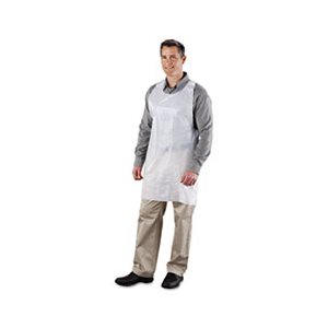 Poly Apron, White, 24 in. W x 42 in. L, One Size Fits All, 1000 / Carton