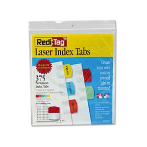 Laser Printable Index Tabs, 1 1 / 8 x 1 1 / 4, 5 Colors, 375 / Pack