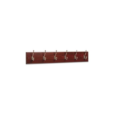 Wood Wall Rack, Six Double-Hook, 35-1 / 2w x 3-1 / 4d x 6-3 / 4h, Mahogany