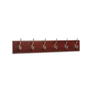 Wood Wall Rack, Six Double-Hook, 35-1 / 2w x 3-1 / 4d x 6-3 / 4h, Mahogany