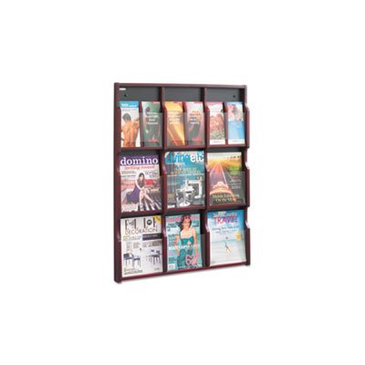 Expose Adj Magazine / Pamphlet Nine Pocket Display, 29-3 / 4w x 38-1 / 4h, Mahogany