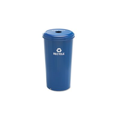 Tall Recycling Receptacle for Cans, Round, Steel, 20gal, Recycling Blue