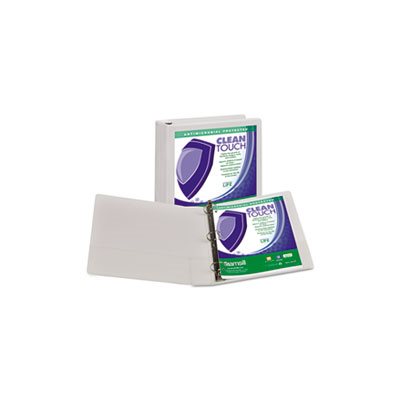 Clean Touch Locking Round Ring View Binder, Antimicrobial, 1 1 / 2" Cap, White