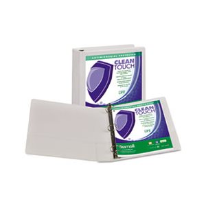 Clean Touch Locking Round Ring View Binder, Antimicrobial, 1 1 / 2" Cap, White