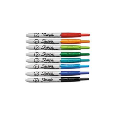 Retractable Permanent Marker, Ultra Fine Tip, Assorted Colors, 8 / Set