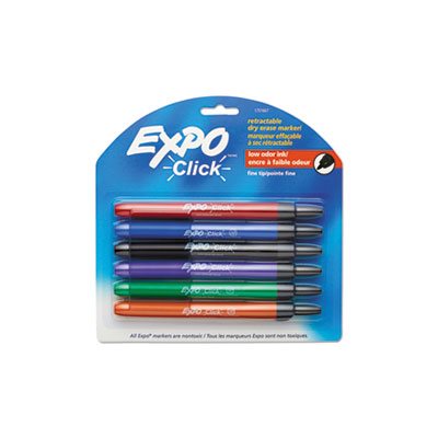 Click Dry Erase Markers, Fine Tip, Assorted, 6 / Set