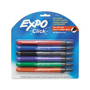 Click Dry Erase Markers, Fine Tip, Assorted, 6 / Set