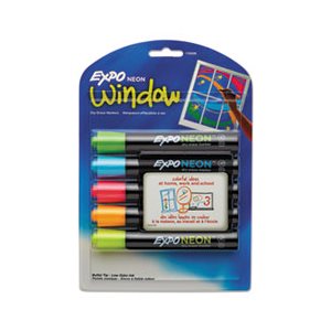 Neon Dry Erase Marker, Bullet Tip, Assorted, 5 / Set