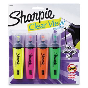 Clearview Highlighter, Blade Tip, Assorted Ink, 4 per Set