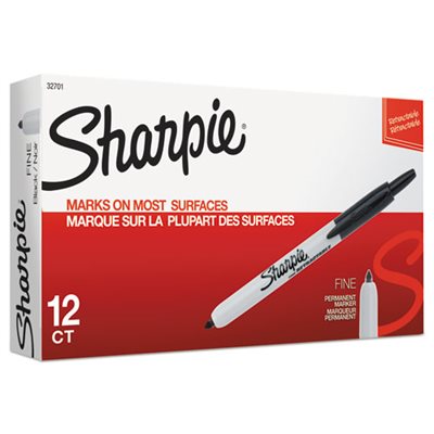 Retractable Permanent Marker, Fine Point, Black