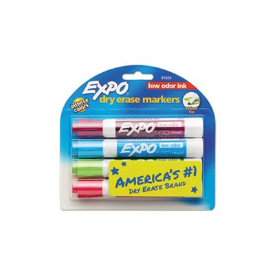 Low Odor Dry Erase Marker, Chisel Tip, Classic Colors Assorted, 4 / Set