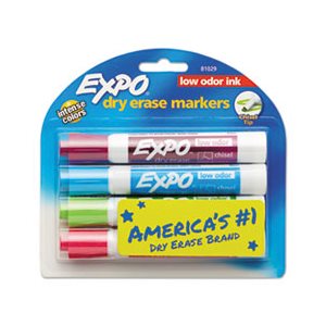 Low Odor Dry Erase Marker, Chisel Tip, Classic Colors Assorted, 4 / Set