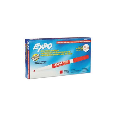 Low Odor Dry Erase Marker, Fine Point, Red, Dozen