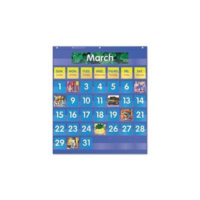 Monthly Calendar Pocket Chart, 25 1 / 2 x 10 x 0.13, Blue / Clear