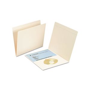 File Folders with Media Pocket, Straight Top Tab, Letter, Manila, 50 / Box