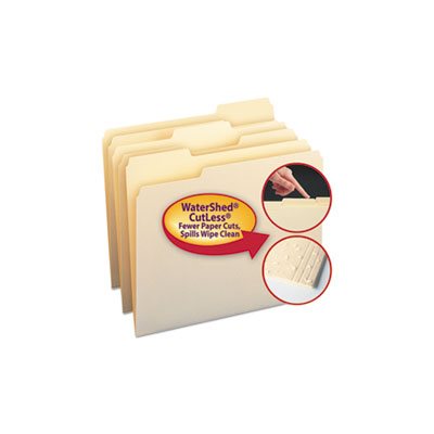 WaterShed / CutLess File Folders, 1 / 3 Cut Top Tab, Letter, Manila, 100 / Box