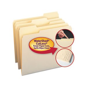 WaterShed / CutLess File Folders, 1 / 3 Cut Top Tab, Letter, Manila, 100 / Box