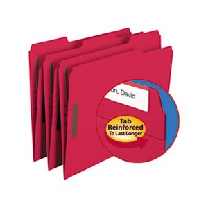 FASTENER Folders, Two Fasteners, 1 / 3 Cut Assorted, Top Tab, Letter, Red, 50 / Box