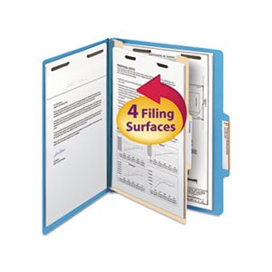 Top Tab Classification Folder, One Divider, Four-Section, Letter, Blue, 10 / Box