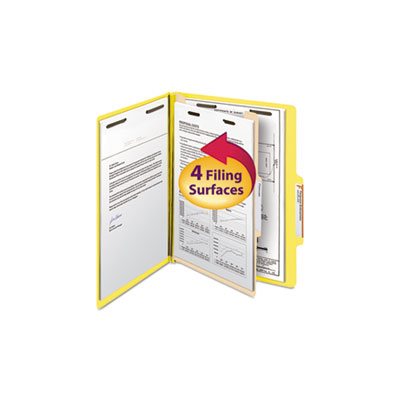 Top Tab Classification Folder, One Divider, Four-Section, Letter, Yellow, 10 / Box