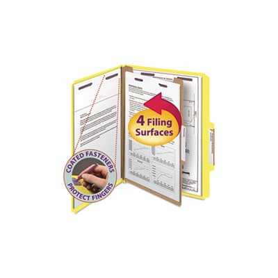 Pressboard Classification Folders, Letter, Four-Section, Yellow, 10 / Box