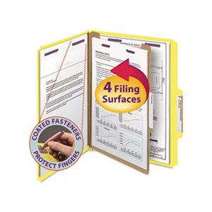 Pressboard Classification Folders, Letter, Four-Section, Yellow, 10 / Box