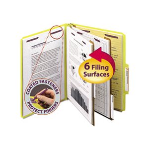 Pressboard Classification Folders, Letter, Six-Section, Yellow, 10 / Box