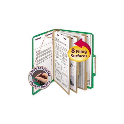 3" Expansion Classification Folder, 2 / 5 Cut, Letter, 8-Section, Green, 10 / Box