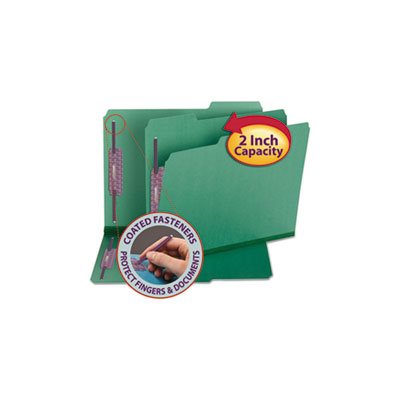 FASTENER FOLDERS, Colored, Pressboard, Letter, 1 / 3 Cut, Green, 25 / Box