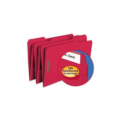 Folders, Two Fasteners, 1 / 3 Cut Assorted, Top Tab, Legal, Red, 50 / Box