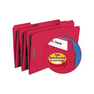 Folders, Two Fasteners, 1 / 3 Cut Assorted, Top Tab, Legal, Red, 50 / Box