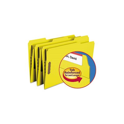 Folders, Two Fasteners, 1 / 3 Cut Assorted, Top Tab, Legal, Yellow, 50 / Box