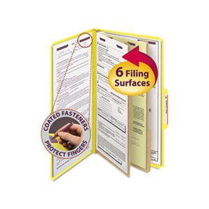 Pressboard Classification Folders, Legal, Six-Section, Yellow, 10 / Box