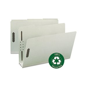 Recycled Pressboard Fastener Folders, Legal, 3" Expansion, Gray / Green, 25 / Box