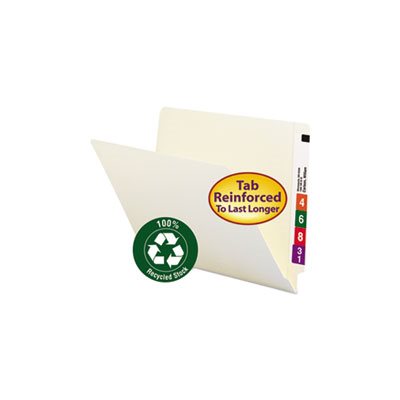 100% Recycled End Tab Folders, Reinforced Tab, Letter Size, Manila, 100 / Box