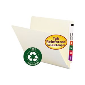 100% Recycled End Tab Folders, Reinforced Tab, Letter Size, Manila, 100 / Box