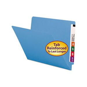 Colored File Folders, Straight Cut, Reinforced End Tab, Letter, Blue, 100 / Box